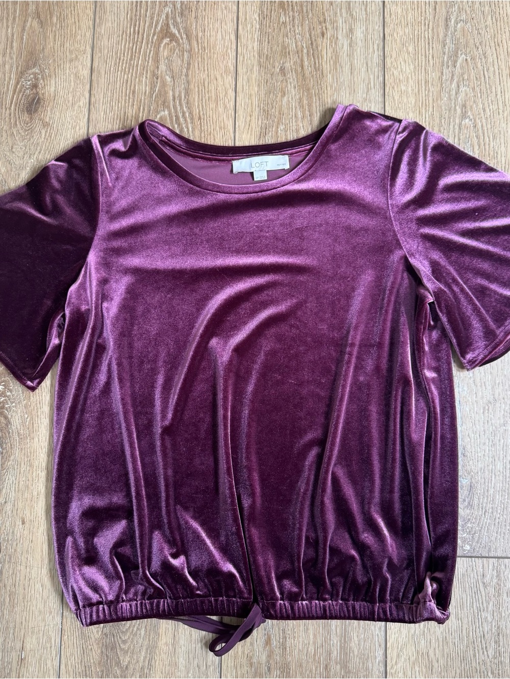 EUC - LOFT - Women’s Velvety Short-Sleeve Top in Plum